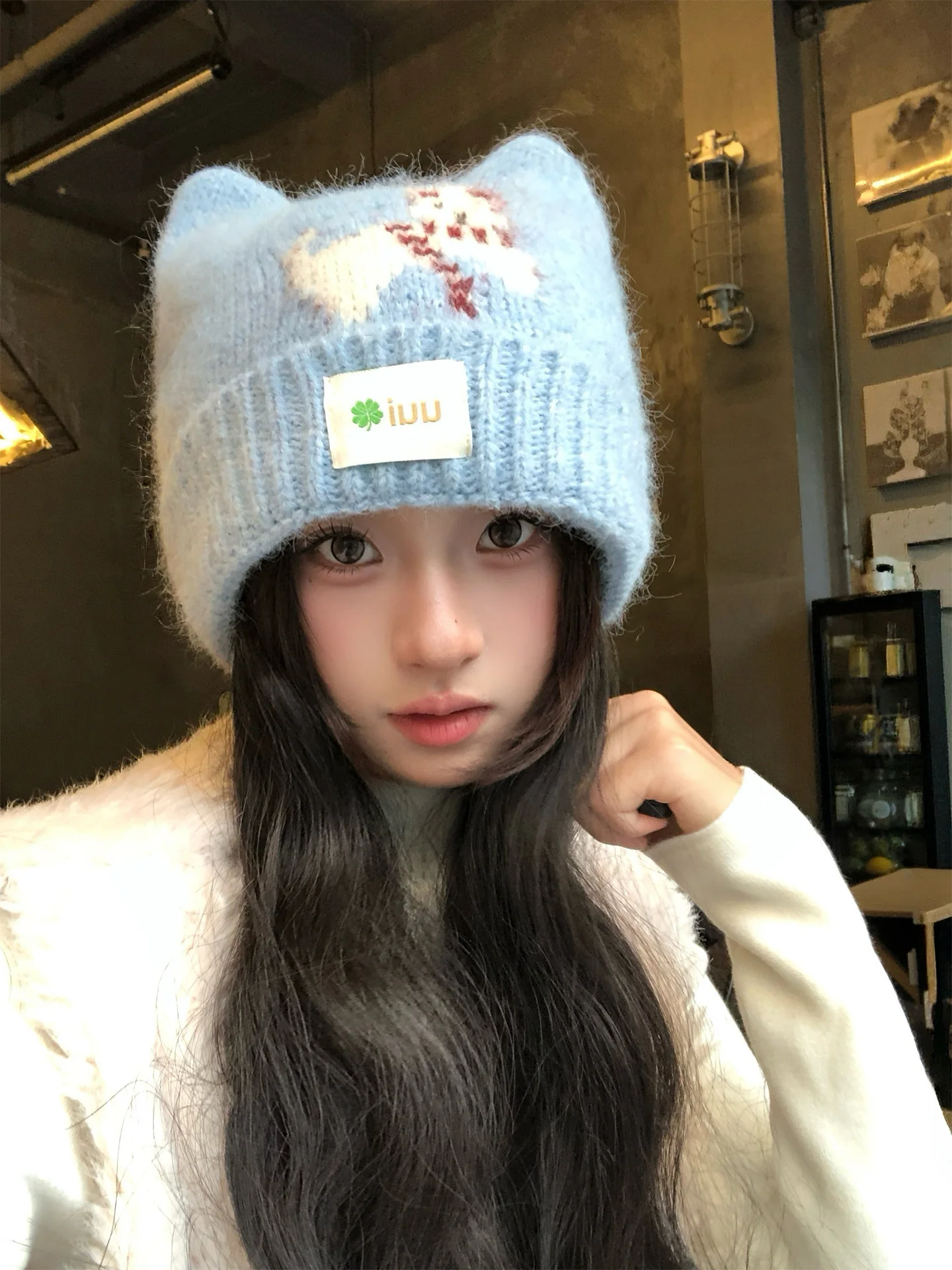 Cute  Ear Knitted Wool Hat Women's Autumn Winter Style Warmth Preventing Sweet Match All round Cap Hats Casual No Adjustable