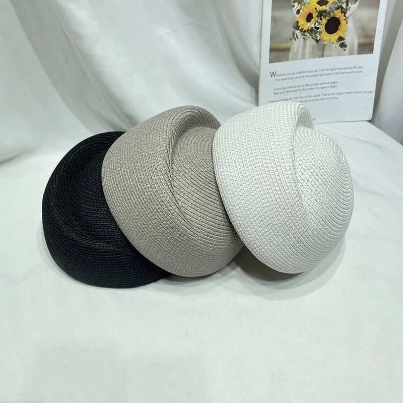Summer Straw Pillbox Hat Beret Hat Fedora Sun Cap for Women Hostess Millinery Fascinator Designer Base Hat Fashion Painter Hat