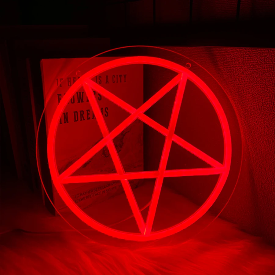 Satan Five-Pointed Star Neon Sign, Gothic Style Gift, Red Star Led Sign Usb Power Supply Light, Used For Dormitory, Party Decor.