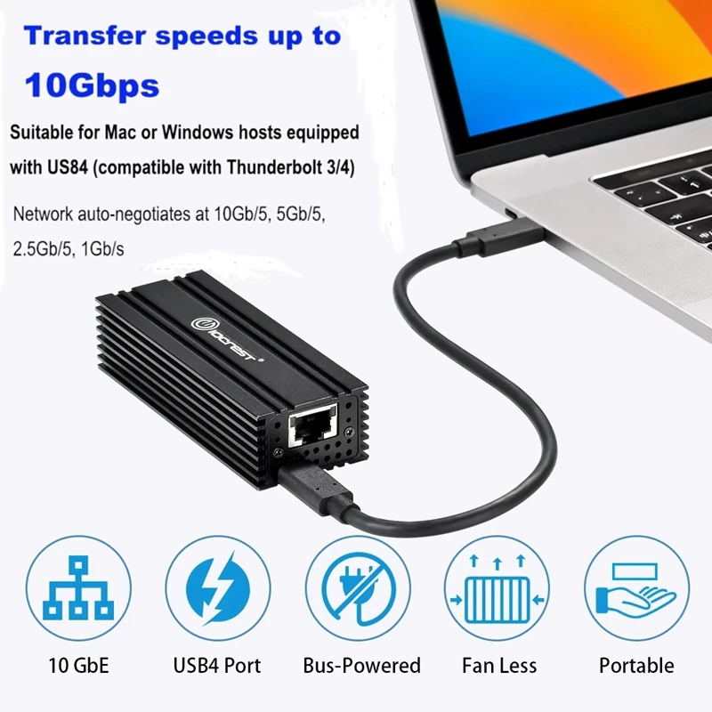 بطاقة شبكة IOCREST USB4 بمنفذ واحد 10G متوافقة مع محول إيثرنت Thunderbolt 3/4 RJ45 10GBASE-T يدعم Mac