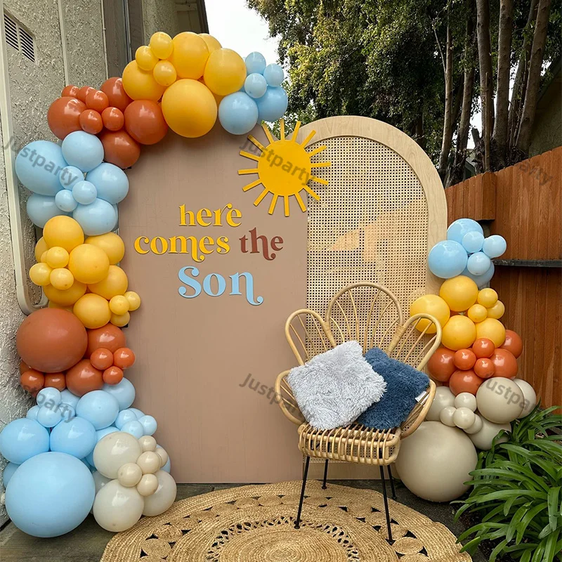 

123pcs Blue Orange Lemon Sand White Balloons Garland Arch Set Here Comes The Son Decorations Baby Shower Birthday Party Supplies