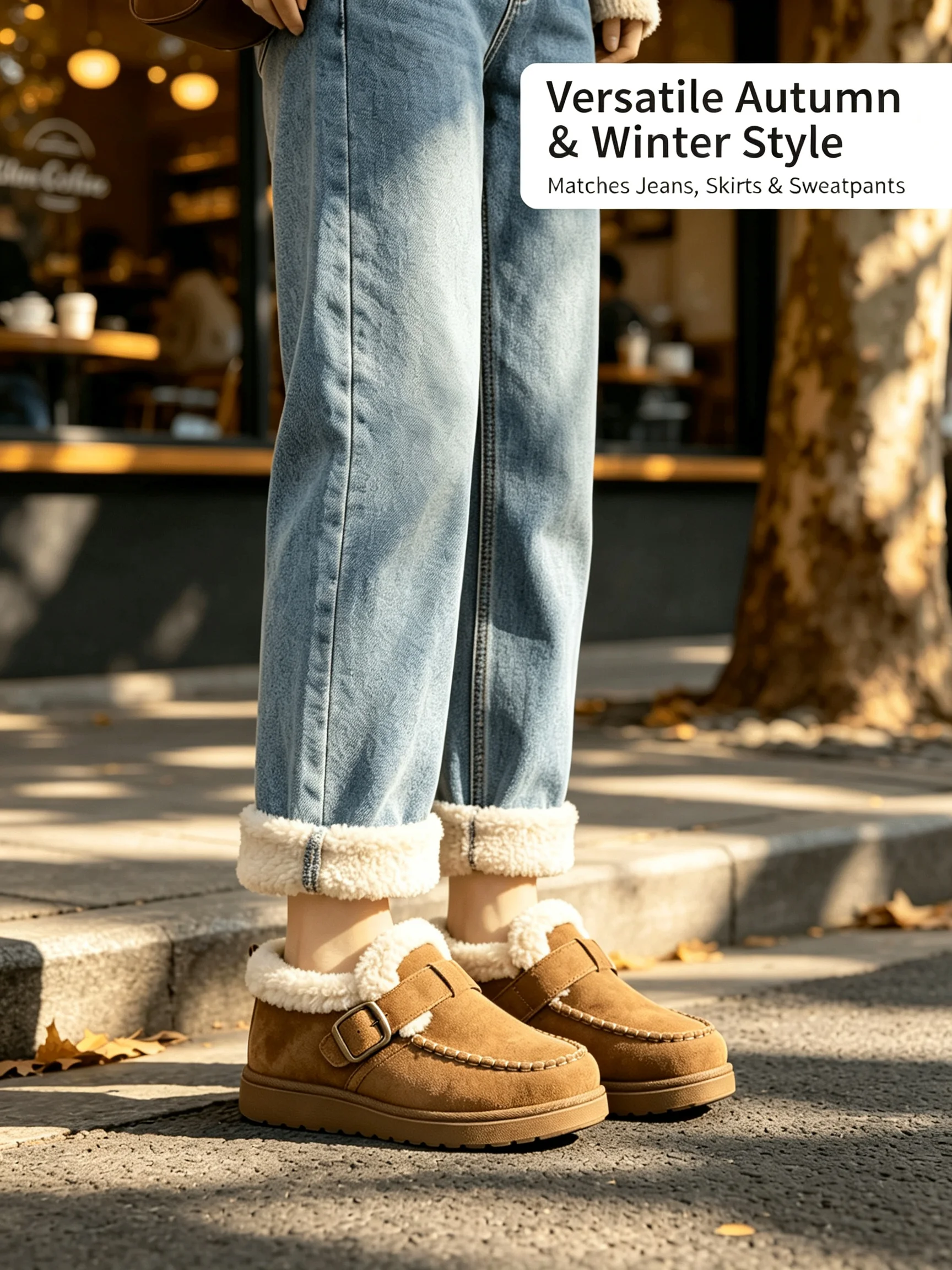 Damen-Stiefeletten mit Fellfutter, Plüsch-Schneestiefel, Warme Kurzstiefel mit Dicker Sohle, Braune Damenstiefel, 2026 Winter-Trend Neuer Stil – Detail 4