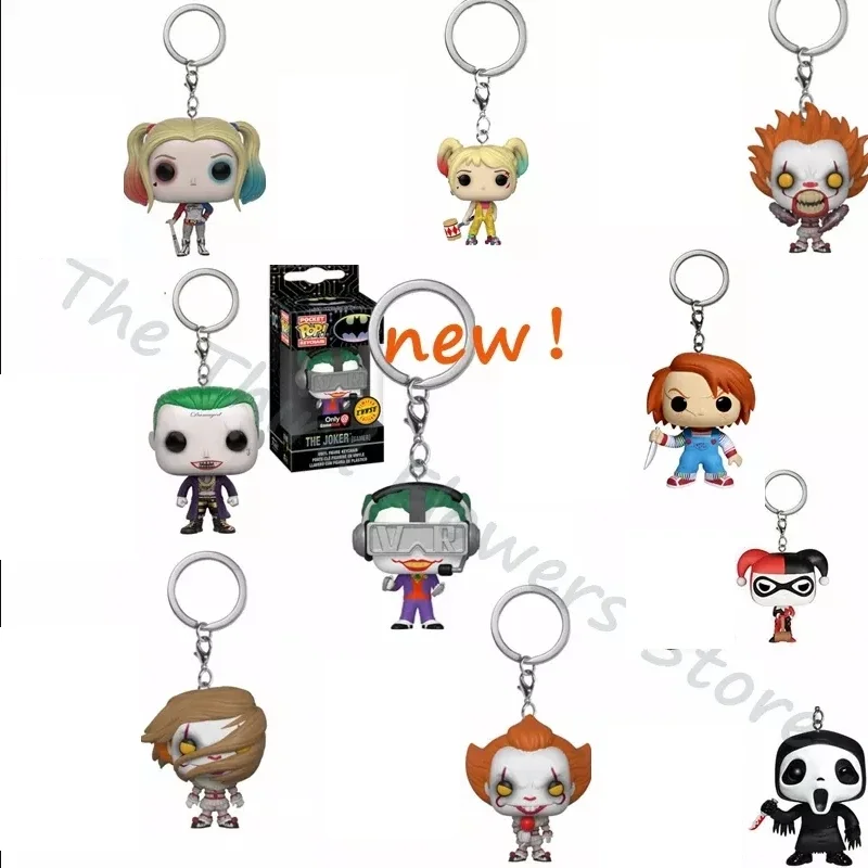 New Funko POP Keychains Joker Pennywise Scream Ghost Face Chucky KeyChain Accessories Figures Model Toy Gifts Collection