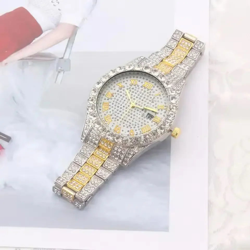 Full Iced Out Watch for Multiple Colors Watch Fashion Cool Bling Diamond Luxury Watches Clock Relogio for Men Women