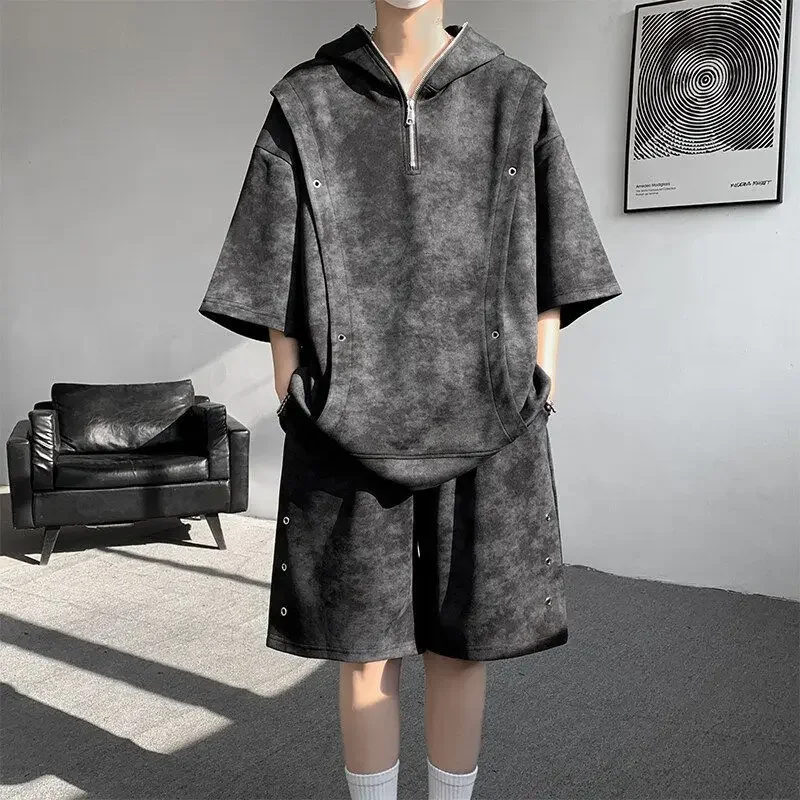 Мужская футболка с капюшоном Короткие комплекты Tie Dye Nylon Loose 2025 Trend 2-х предметный наряд Стильная одежда Essential Slim Fit Мужские шорты Комплект