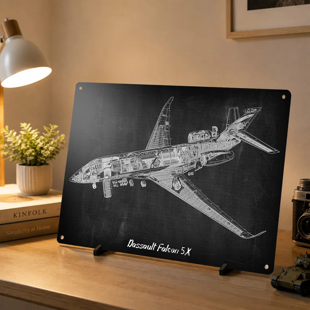 Dassault Falcon 5X Personalized 3D Textured Metal Poster Wall Art Tinplate Sign for Vintage Decoration Gaming Garage Accessories