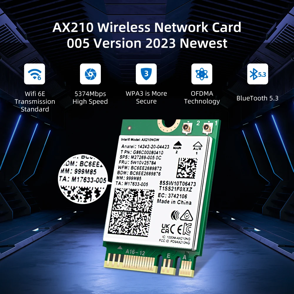 Трехдиапазонная Wi-Fi карта AX210NGW WiFi6E 6 ГГц, сетевая карта Bluetooth 5,3, беспроводной модуль intel AX210 для ноутбука M.2 NGFF