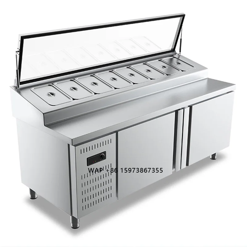 Commercial Salad Prep Table Refrigerator 2 Door Pizza Salad Bar Subway Display Fridge Refrigerator