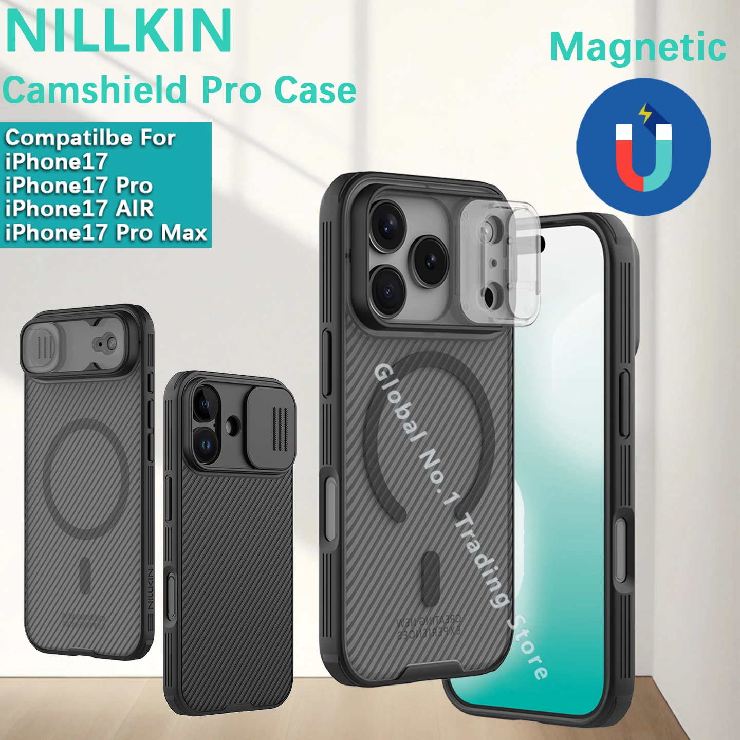 

Nillkin, совместимый с iPhone 17 Pro Max/17 Air 5G CamShield Pro, магнитный чехол с раздвижным окном и объективом, жесткий чехол для телефона