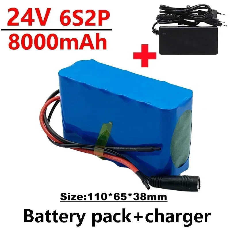 Paquete de batería de litio de 24V 6S2P 8000mAh 18650 con BMS para motocicleta eléctrica, equipo de Camping de 24V, enchufe opcional y cargador 2A