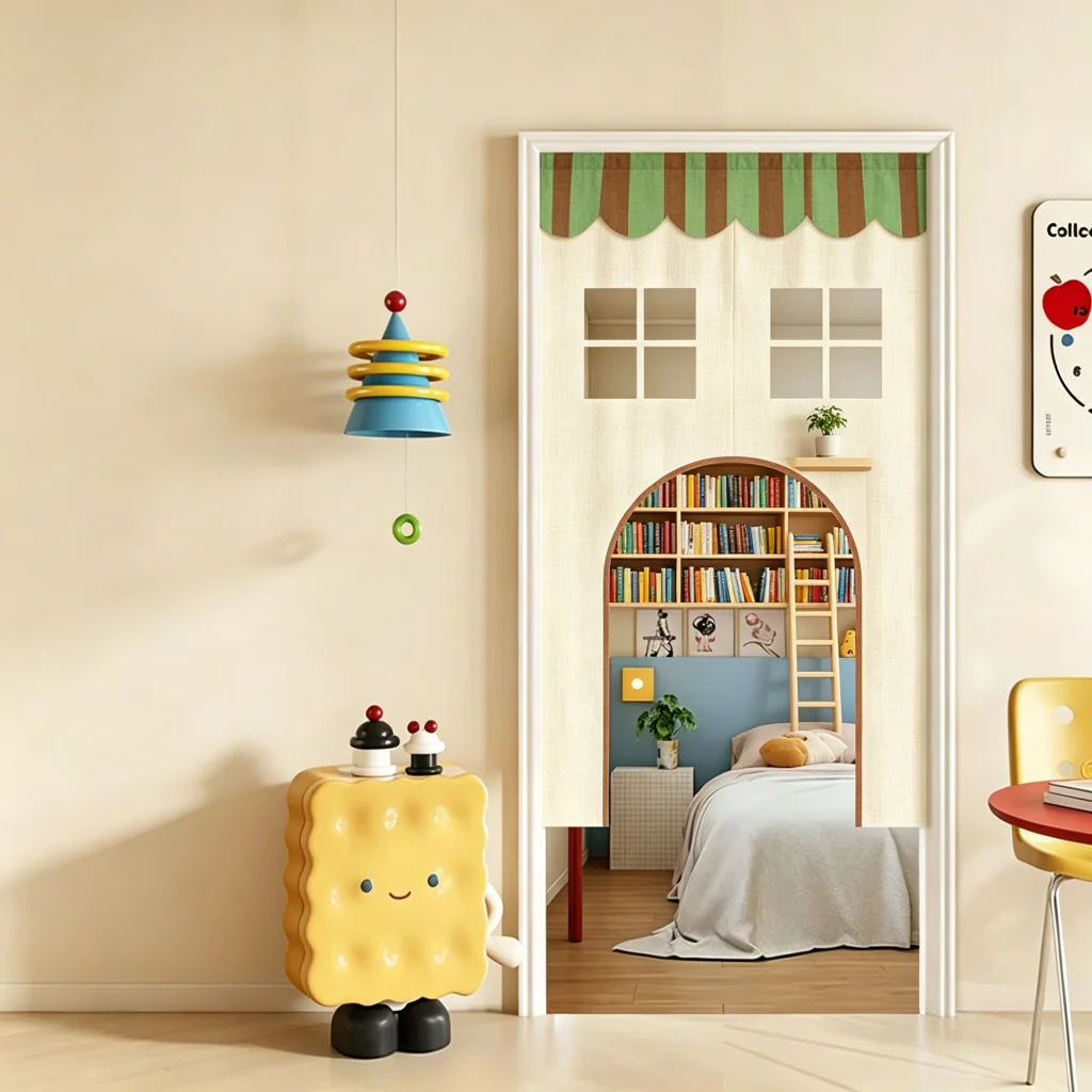 VIKAMA Treasure Chest Arched Half Door Curtain Kids Room Cotton Linen Short Curtain Privacy Partition Home Decor Bedroom