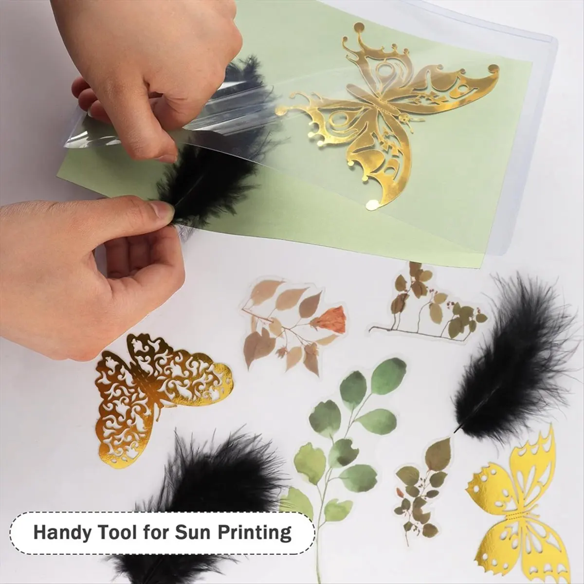 A72P 60 Sheets Sun Print Paper Cyanotype Paper Kit, A5 Sun Art Paper with 1 Plastic Tool for Sun Printing, Solar Paper