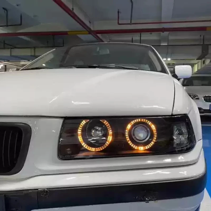 Headlight Assembly for BMW E36 4-door Angel Eyes with Lenses Front Head Lamp Turn Signal Car Auto Lamp