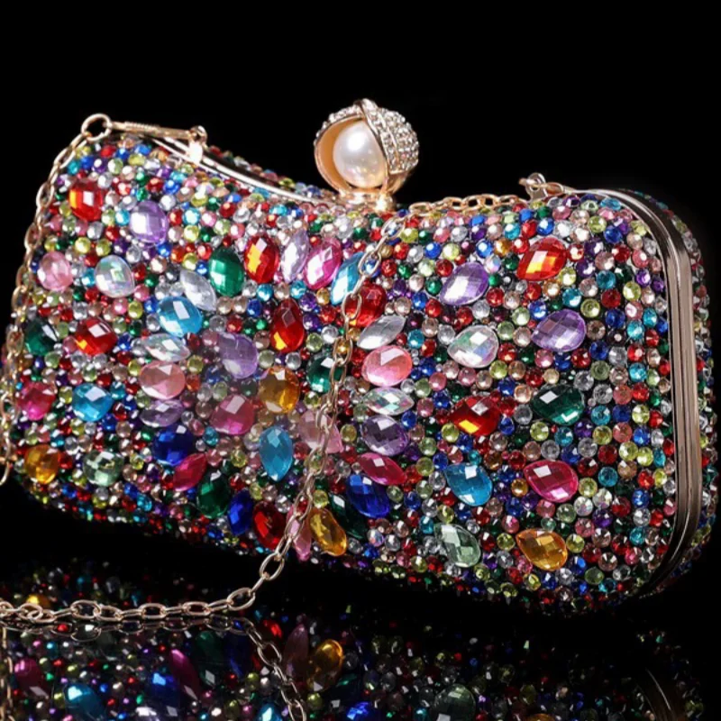 

Новая весенняя женская сумка-клатч с цветными кристаллами и цепочкой, на одно плечо, для банкетов, ручной работы, на заказ