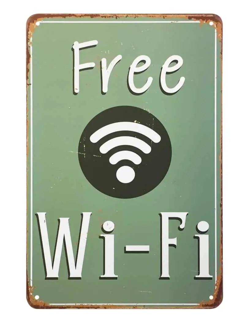 AOYEGO Free Wifi Tin Sign,Green Vintage Metal Tin Signs for Cafes Bars Pubs Shop Wall Decorative Funny Retro Signs for Men Women