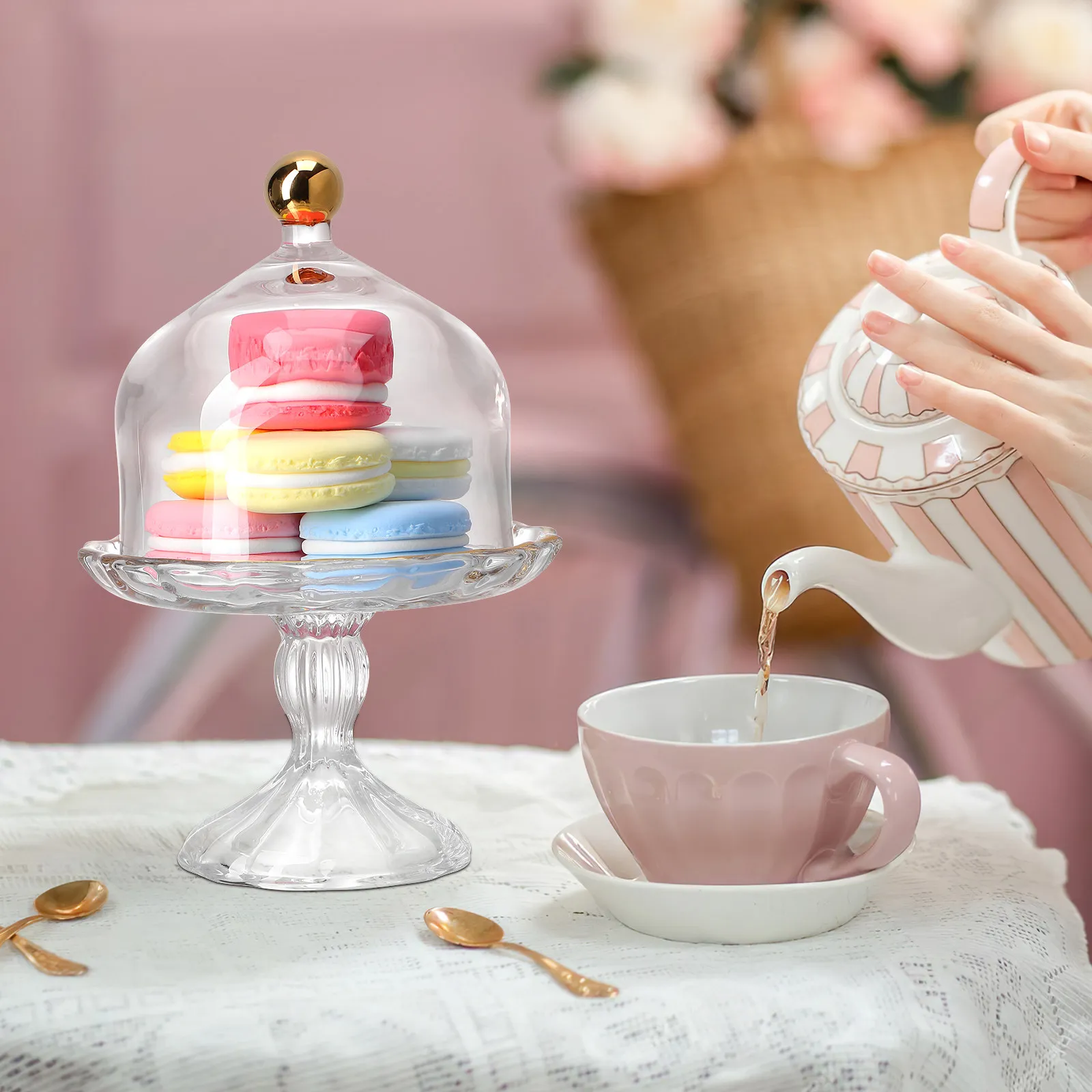 

Glass Dessert Dome with Base Elegant European Stand for Cake Cupcake Fruit Covered Fresh Keep Clear Serving Tray