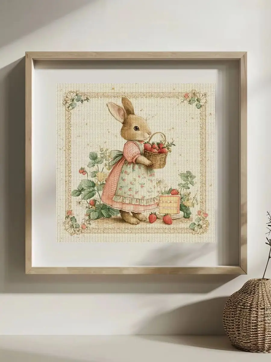 1 Stück 30x30 cm/11,8 Zoll niedliches Kaninchen gestempeltes Kreuzstich-Set DIY-Kit 11/14/16CT DIY-Stickset DIY-Kreuzstich-Set – Detail 1