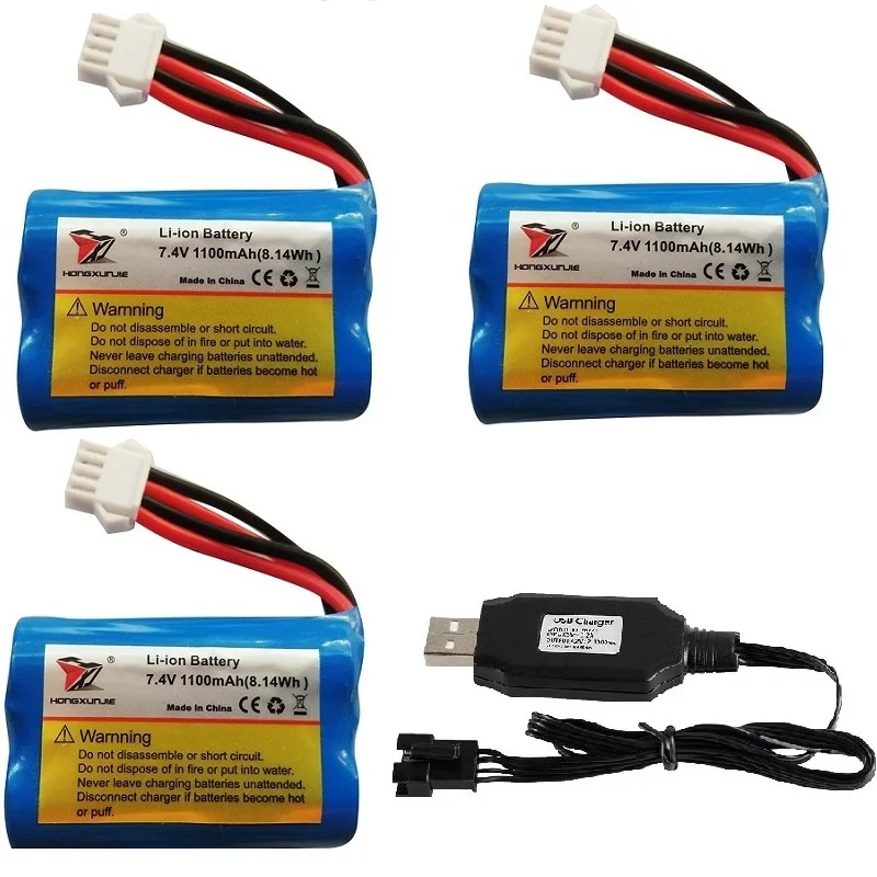 (SM4P) 7.4 فولت 1100 مللي أمبير 18500 بطارية ليثيوم أيون/شاحن USB لـ HJ808 HJ812 HJ813 UDI 001 UDI001 HQ960 قارب التحكم عن بعد
