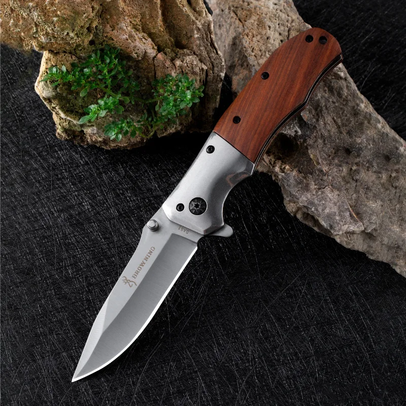 Outdoor folding knife High hardness protection Portable colorful wooden handle knife Tactical sabre Stainless steel fruit knife