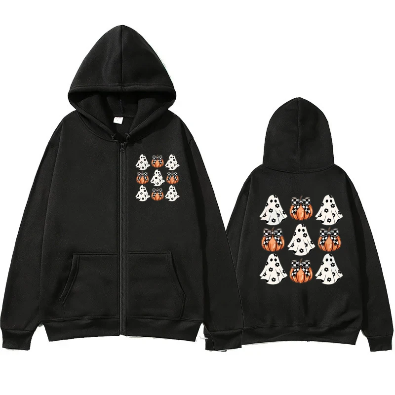 

Women's Fashion Hoodies Halloween Boo Pumpkin Printed Hooded Hoodie Sweatshirts Women Spooky Season Aesthetics Zip Sweatshirt