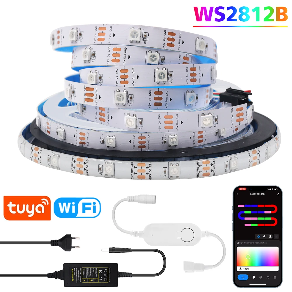 Tuya WiFi 5V USB Dream Color LED Strip Light Waterproof WS2812B RGB TV BackLight Room Decoration Led Tape Diode Flexible Ribbon