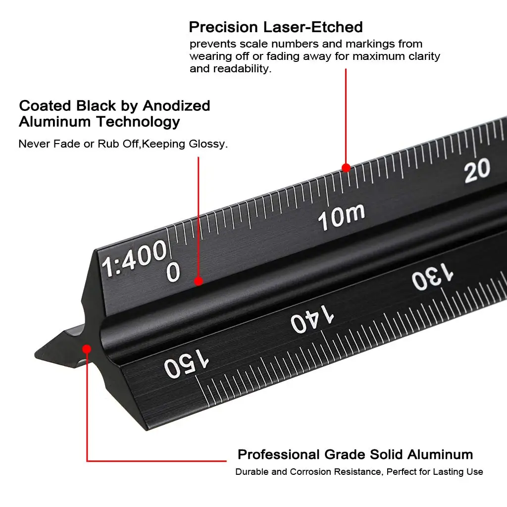 30cm Triangular Scale Ruler 1:20-1:500 Metal Plastic Straight Ruler Metric Architect Engineer Accurate Drafting Measure Tool