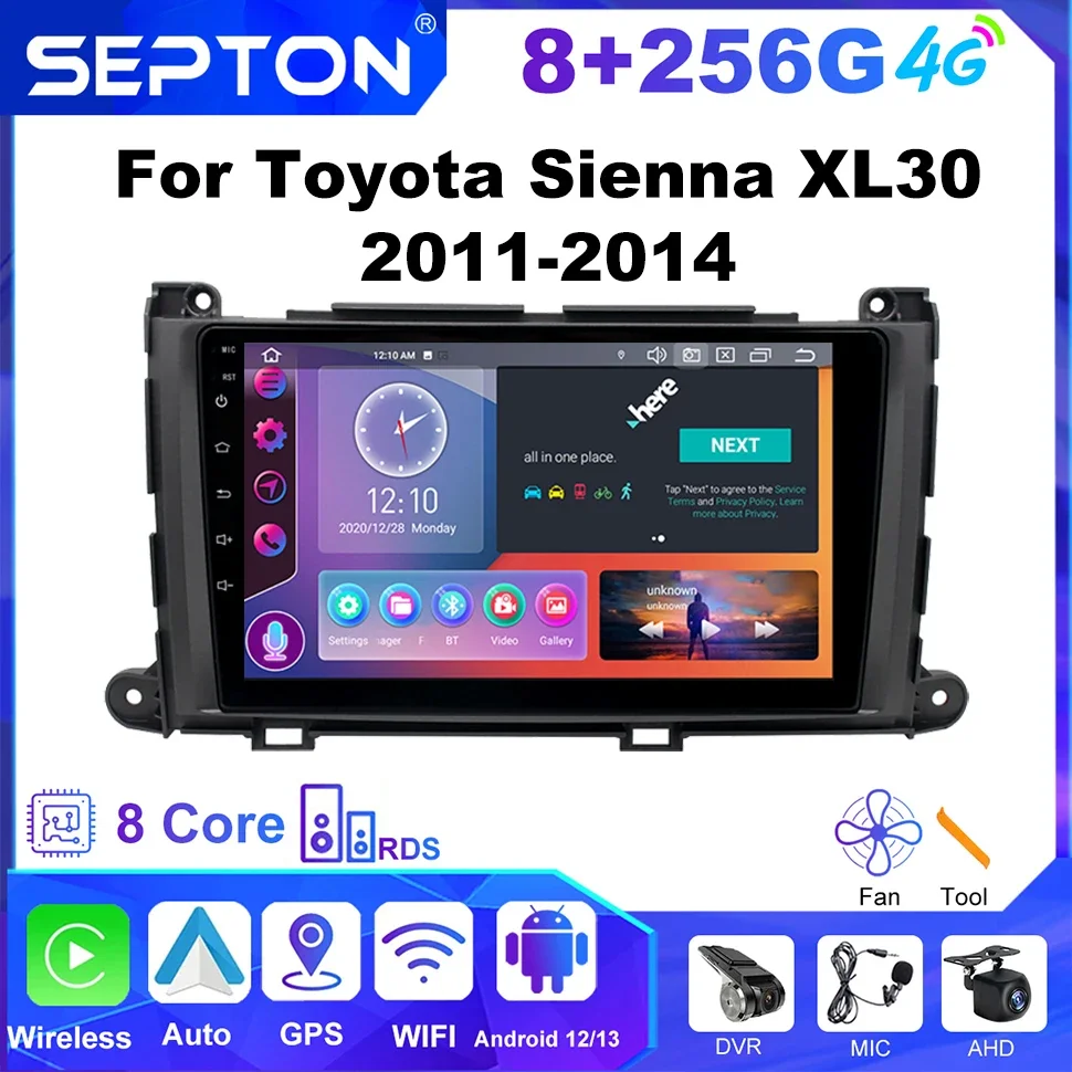 

Автомобильный мультимедийный плеер SEPTON, Android Carplay, для Toyota Sienna XL30 2011-2014, 2Din, навигация, GPS, Carplay, автомобильное радио, 4G, 8-ядерный, Wi-Fi