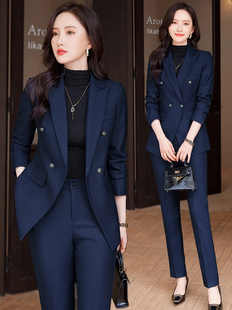 

Elegant Professional Women's Suit Set Large Size Autumn Winter Formal Wear Jewelry Store Work Uniform Korean Style Slim Fit