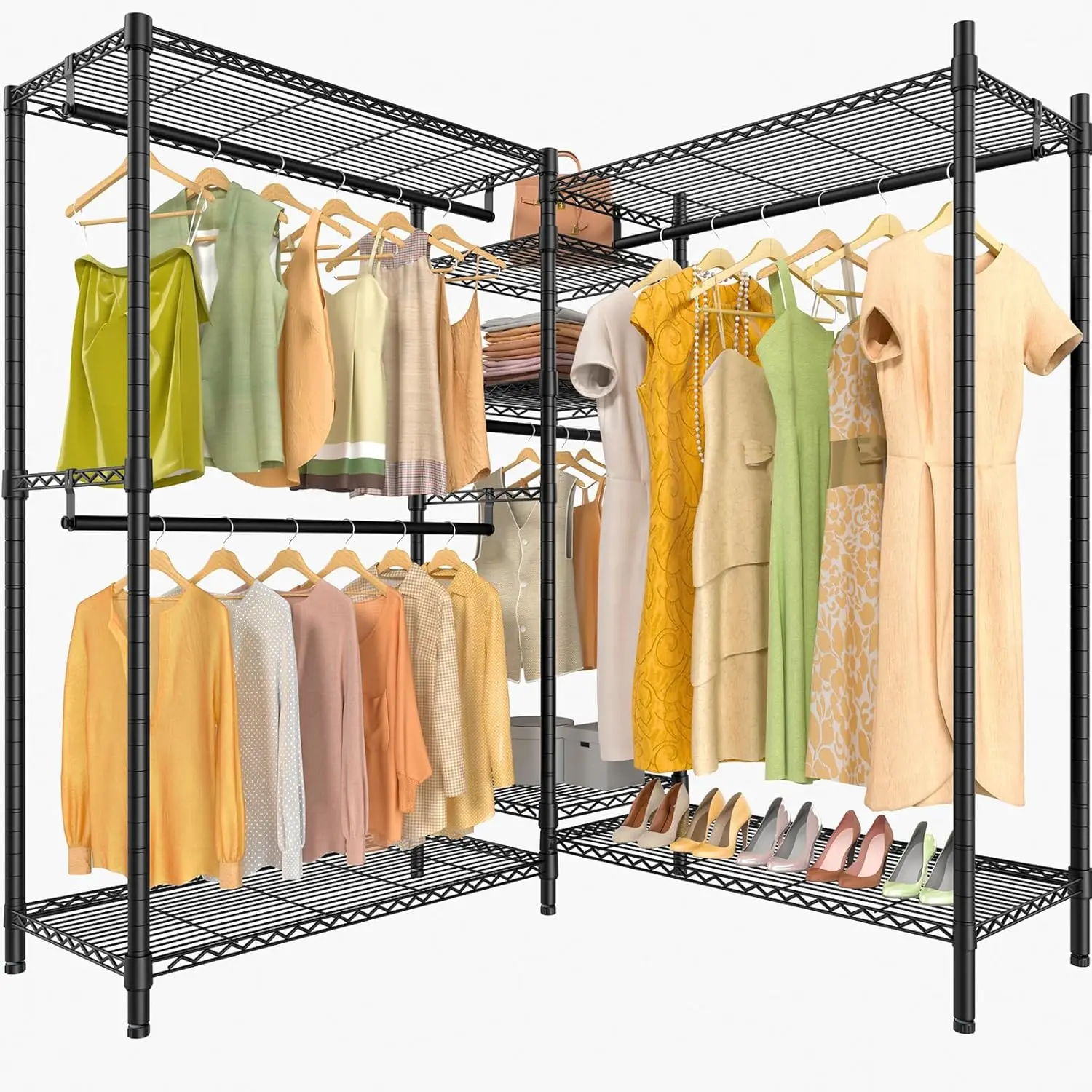 Nt Racks Rack de roupas resistentes Rack de armário de canto Rack de roupas em forma de L para pendurar roupas, armários autônomos de 5 camadas com