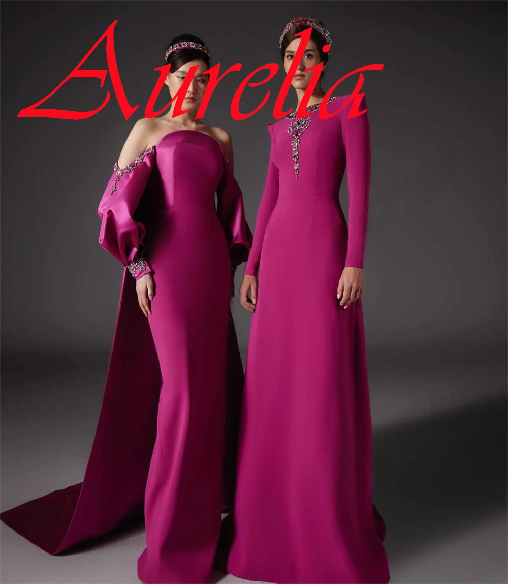 Robe de soirée en jersey rose, personnalisée, de haute qualité, col rond, manches longues, robe de Cocktail, classique, fermeture éclair au dos, robe de soirée