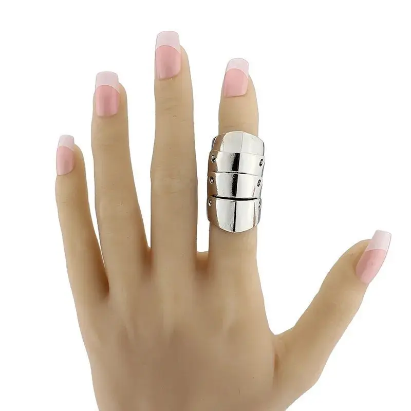 Anime Punk Style Fashion Simple Geometric Metal Texture Armor Finger Activity Ring Hand Jewelry Joint Ring