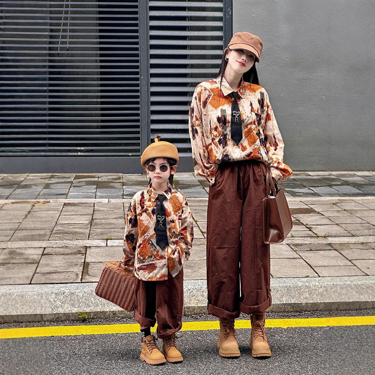 

Family Matching Long Sleeve Shirt & Tie Gift for Parents and Kids Tops Mother Son Matching Clothes