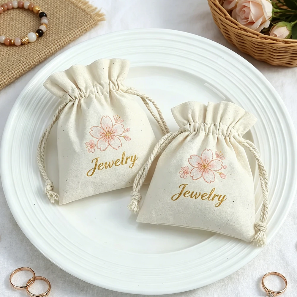 

50Pcs Bulk Customized Natural Cotton Linen Jewelry Drawstring Bag Muslin Sacks Wedding Favor Candy Gift Packaging Dust Storage