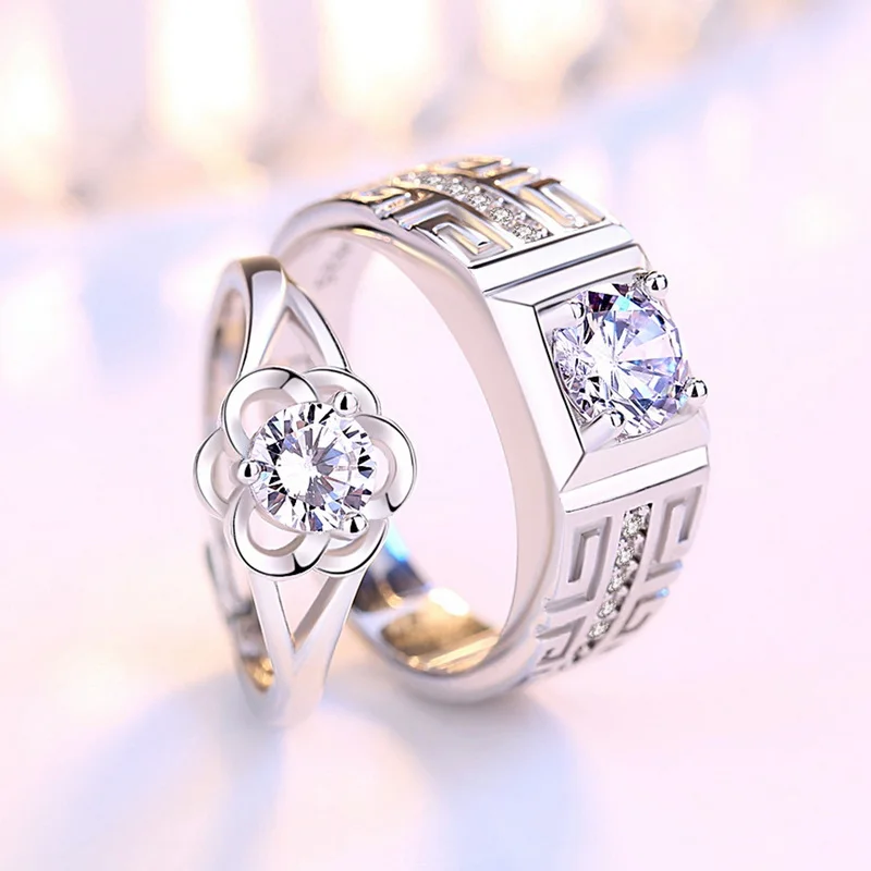 2Pcs Silber Farbe Luxus Zirkon Paar Ringe Für Frauen Für Immer Endlose Liebe, Verlobung, Hochzeit Bands Ring Valentinstag Geschenke – Detail 29