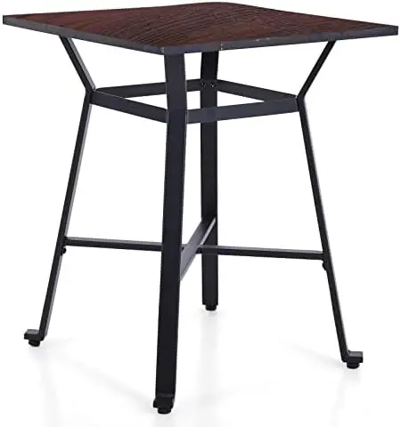 

Table Height Pub Table Modern Square Solid Wood Bistro Kitchen Cafe Dining Easy Assemble Top Table Sturdy Metal Frame Indoor,Bro