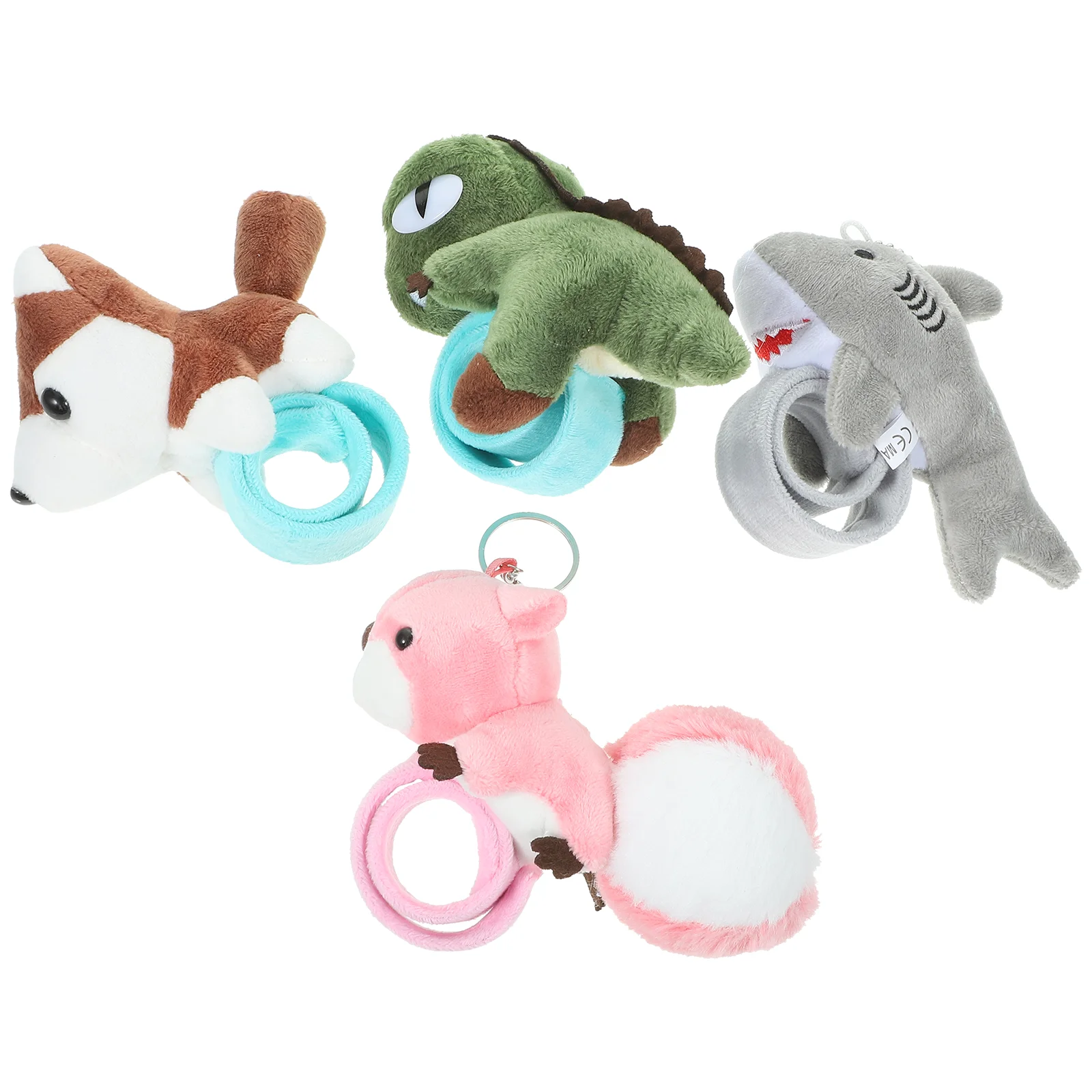 4 pulseras de relleno de dinosaurio tiburón, pulseras de bofetadas de animales peludos, círculo de papá con niño relleno