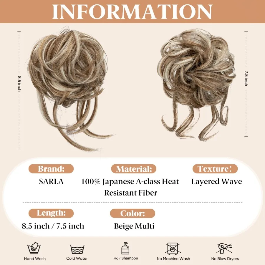 2 قطعة خصلات شعر كعكة فوضوية للنساء مشبك مخلب قابل للفصل قطع شعر صناعية متموجة مجعدة لأوبدوس مع ربطات شعر وهمية Scrunchi #2