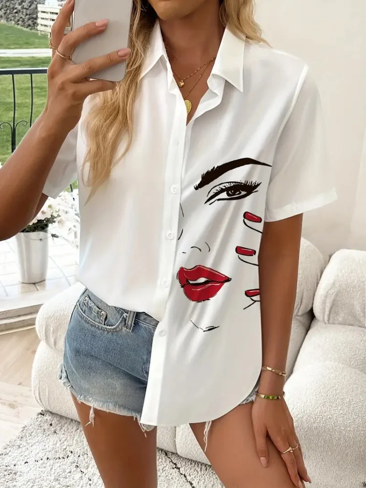 قمصان نسائية صيفية 2025 بأكمام قصيرة مع مطبوعات كرتونية وقطط لطيفة لقضاء عطلة صيفية عصرية وغير رسمية