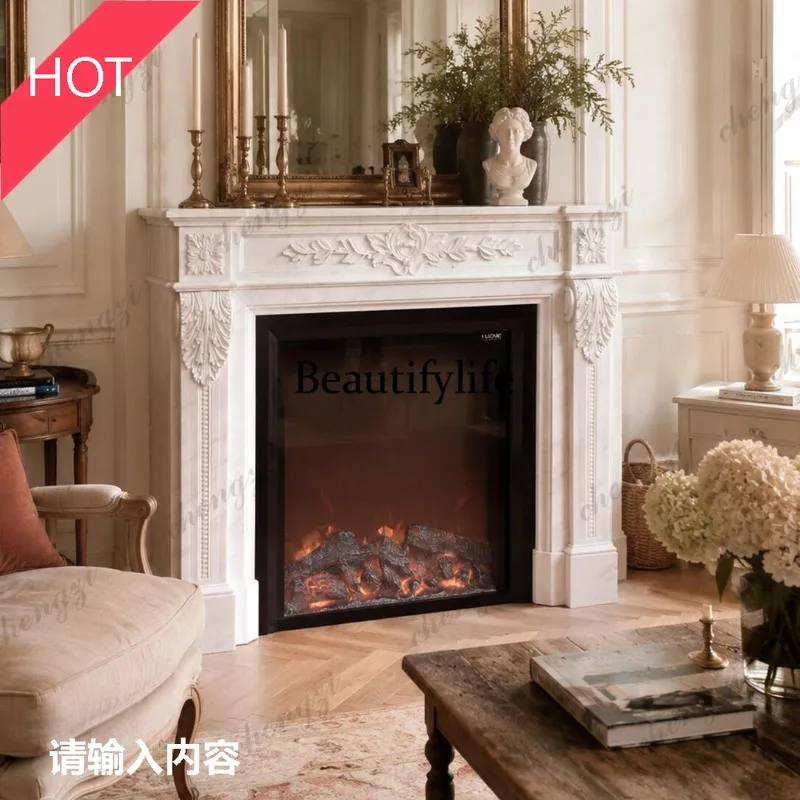A52 Fireplace Quiet Wind Natural Elegant White Marble Living Room Advanced French Medieval Designer Fireplace Rack