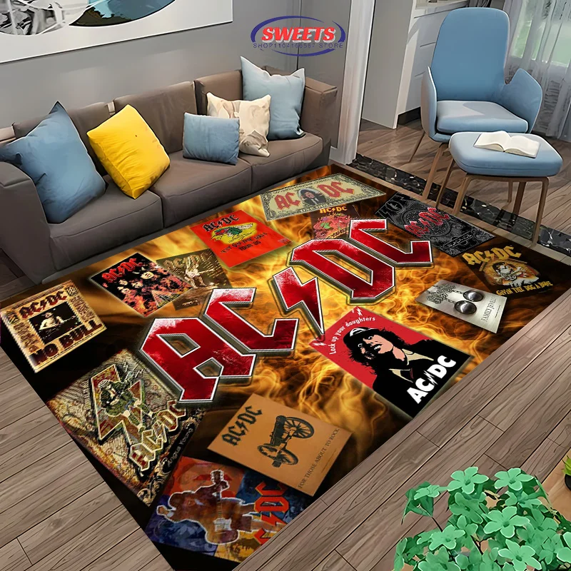 3D HD Printing Music Band Room Carpet AC-DC Living Room Rug, Bedroom Sofa Doormat Decor Kid's Game Non-slip Floor Soft Mat Gift