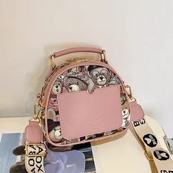 Casual Round Bag Bear Pattern Design Fashion Crossbody Bag for Women Shoulder Bags Large Tote Bucket Designer Flat Handbags