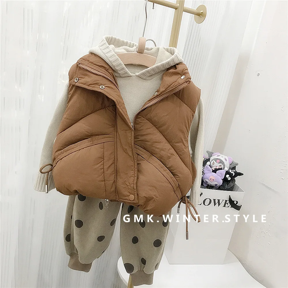 Vest Children Stand Collar Cotton Winter Boys Girls Easy Korean Waistcoat Loose Coat Childrens Clothing 2024 Solid Simple