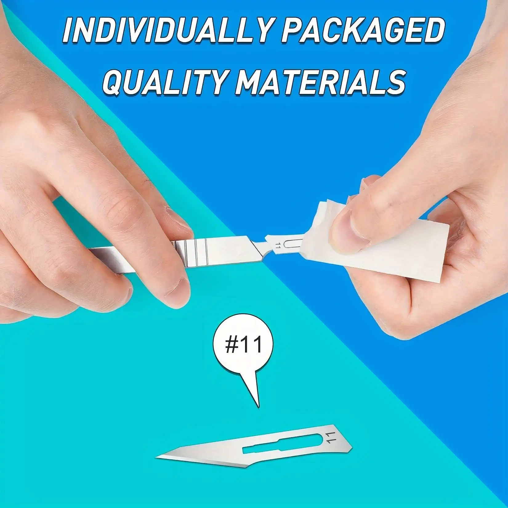 12 Pack Disposable Scalpel Blades, 2pcs Stainless Steel Scalpels Handle with 10pcs #11 Sterile Scalpel Blades Individually