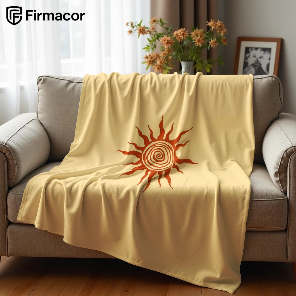 Terracotta Sun Totem Cartoon Anime Print Flannel Blanket Soft Warm Throw for Kids Bedroom Sofa Bed Christmas Office Car