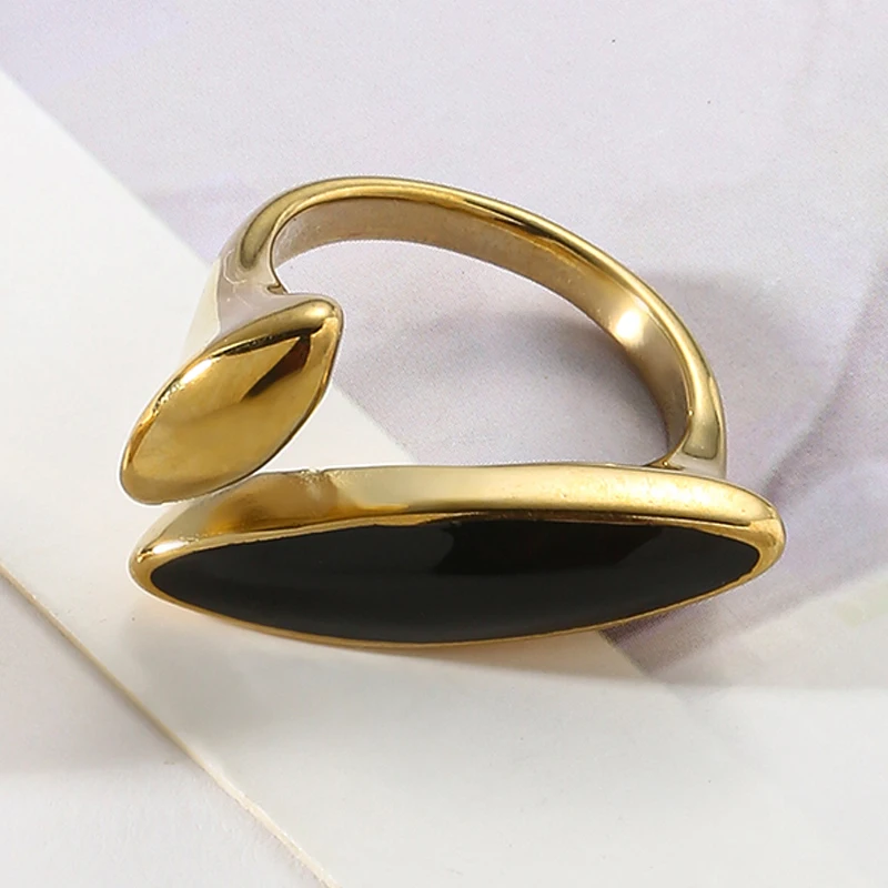 Boho Enamel Color Leaf Finger Rings for Women Stainless Steel Adjustable Opening Tail Ring Fashion Jewelry Gifts anillos mujer