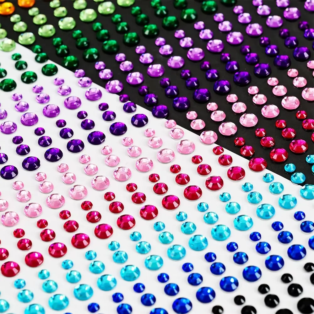 162/165/900pcs Eye&Face&Body Diamond Tattoos Stickers 3/4/5/6mm Colored Glitter Rhinestone Tattoo for Party Makeup Gem Accessory