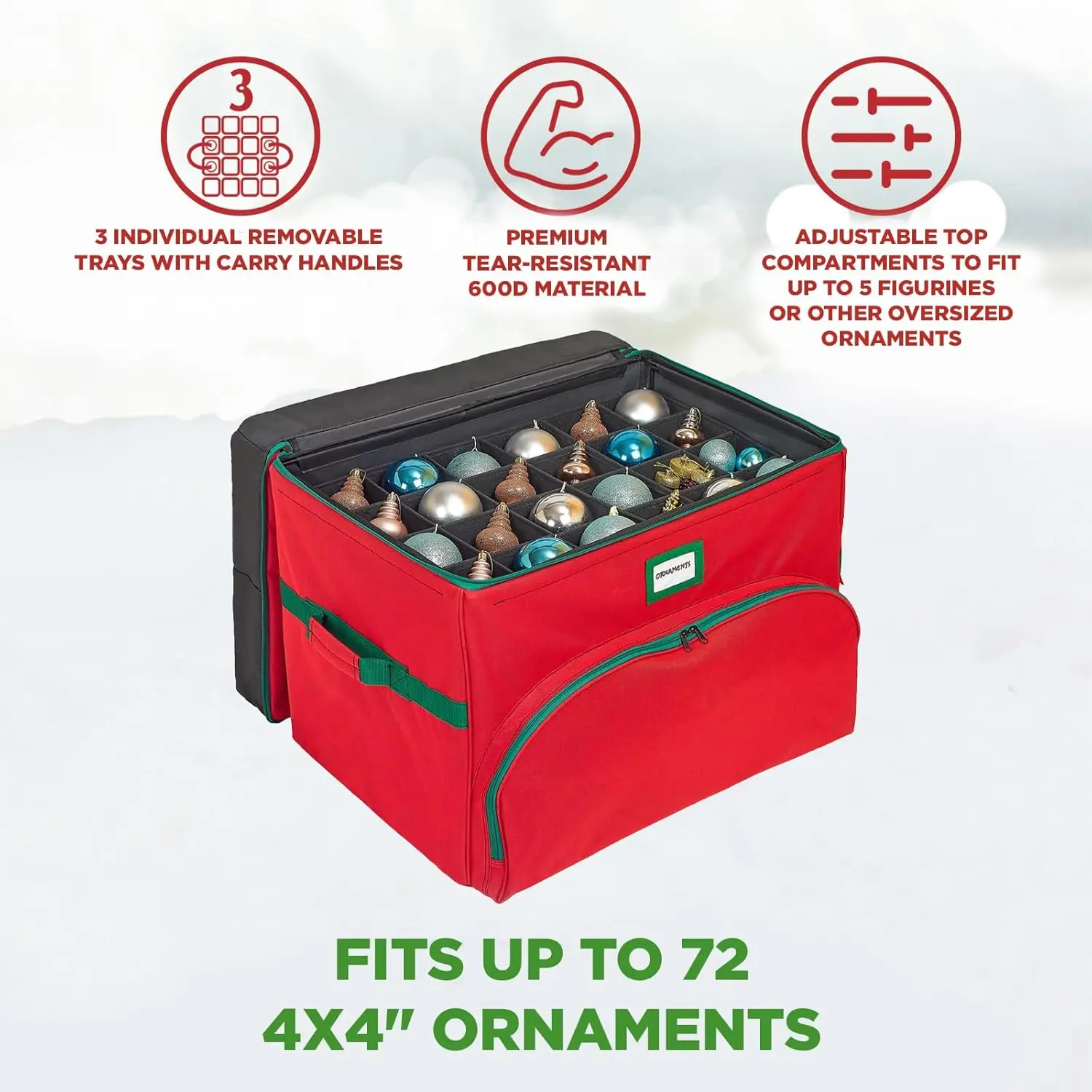 Boîte de rangement pour ornements de noël avec séparateurs réglables, peut contenir 72 décorations, matériau durable