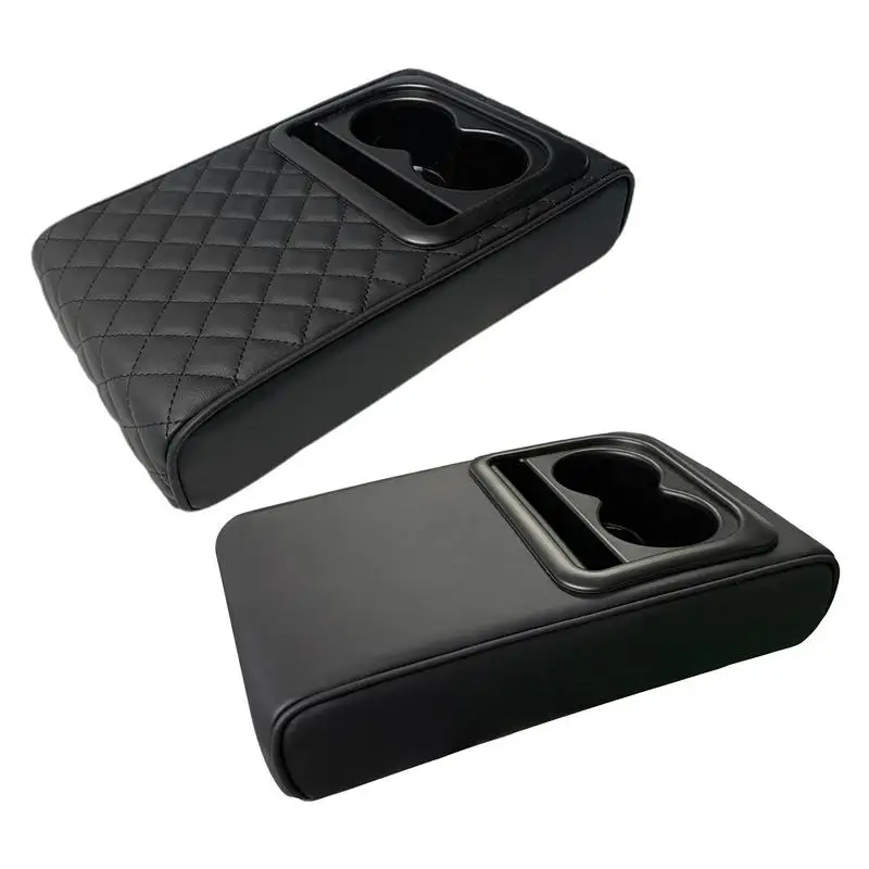 Auto Center Console Armrest Pillow Armrest Pillow With Cup Holder PU Leather Car Armrest Cushion Phone Holder Storage Bag