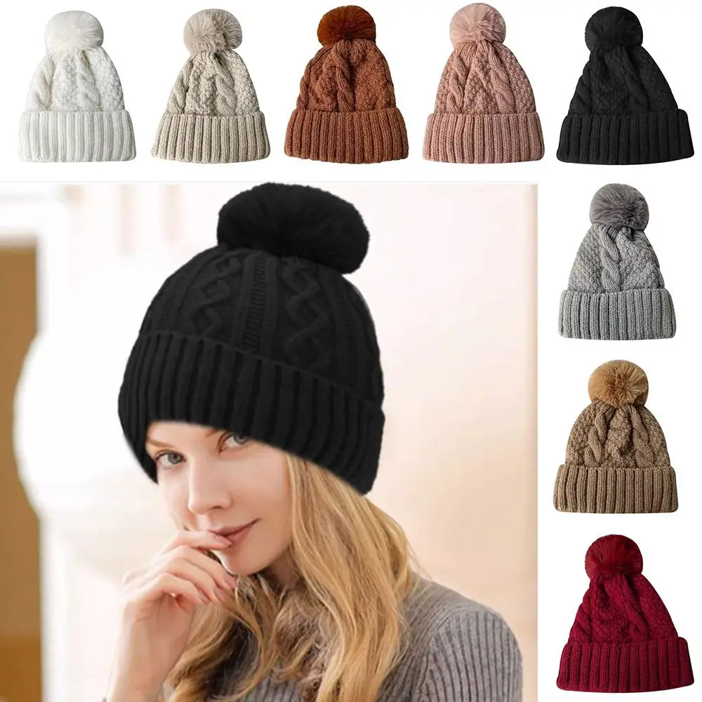 Cappelli lavorati a maglia ispessimento casual Protezioni per le orecchie antivento Cappello di lana Cappelli a cuffia tinta unita da donna