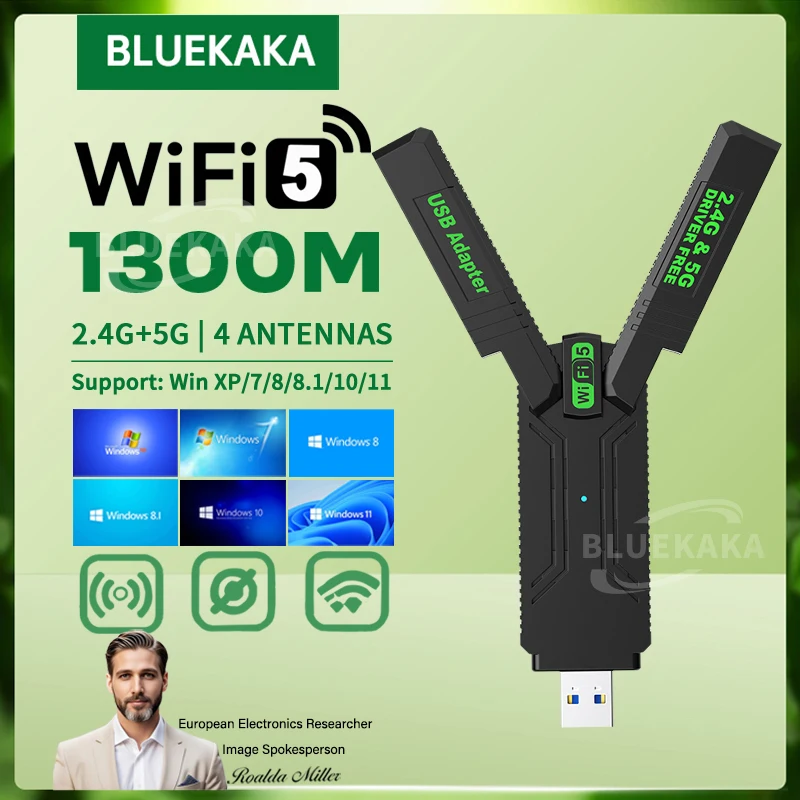 Baru 1300Mbps WiFi5 USB3.0 Adaptor Penerima Kartu Jaringan Nirkabel Dongle Dual Band Kecepatan Tinggi 2.4G & 5GHz untuk PC Laptop Driver Gratis